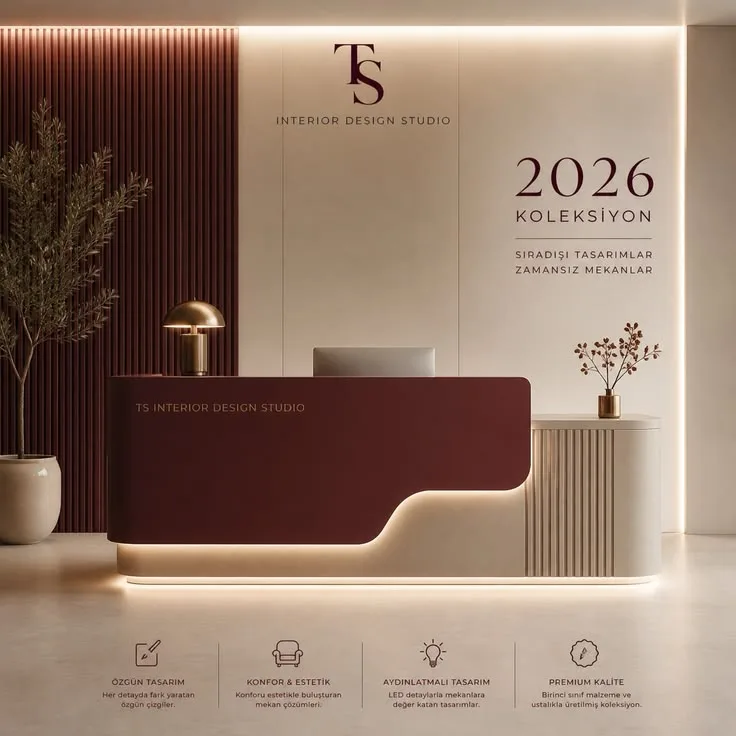 Two-Tone Wavy FRP Reception Desk with LED Strip for Studio & Office Lobby — view 4