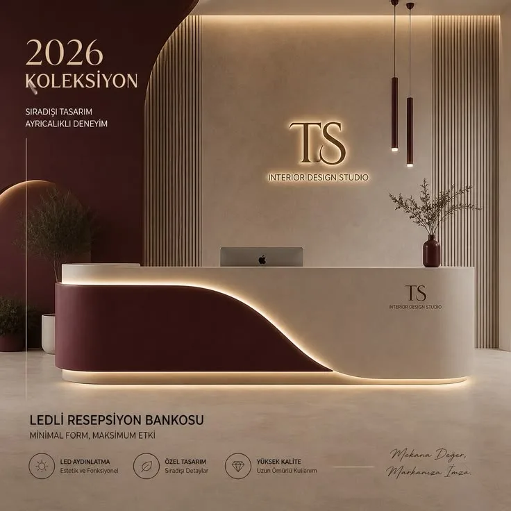 Two-Tone Wavy FRP Reception Desk with LED Strip for Studio & Office Lobby — view 5