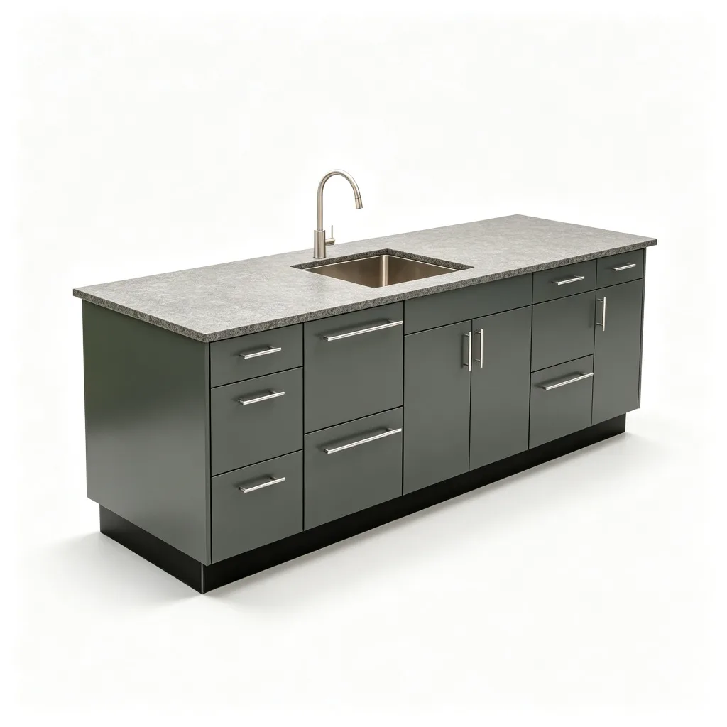 U-Shaped Double-Island Dark Green Outdoor Kitchen with Dual Sinks and Grill — view 4