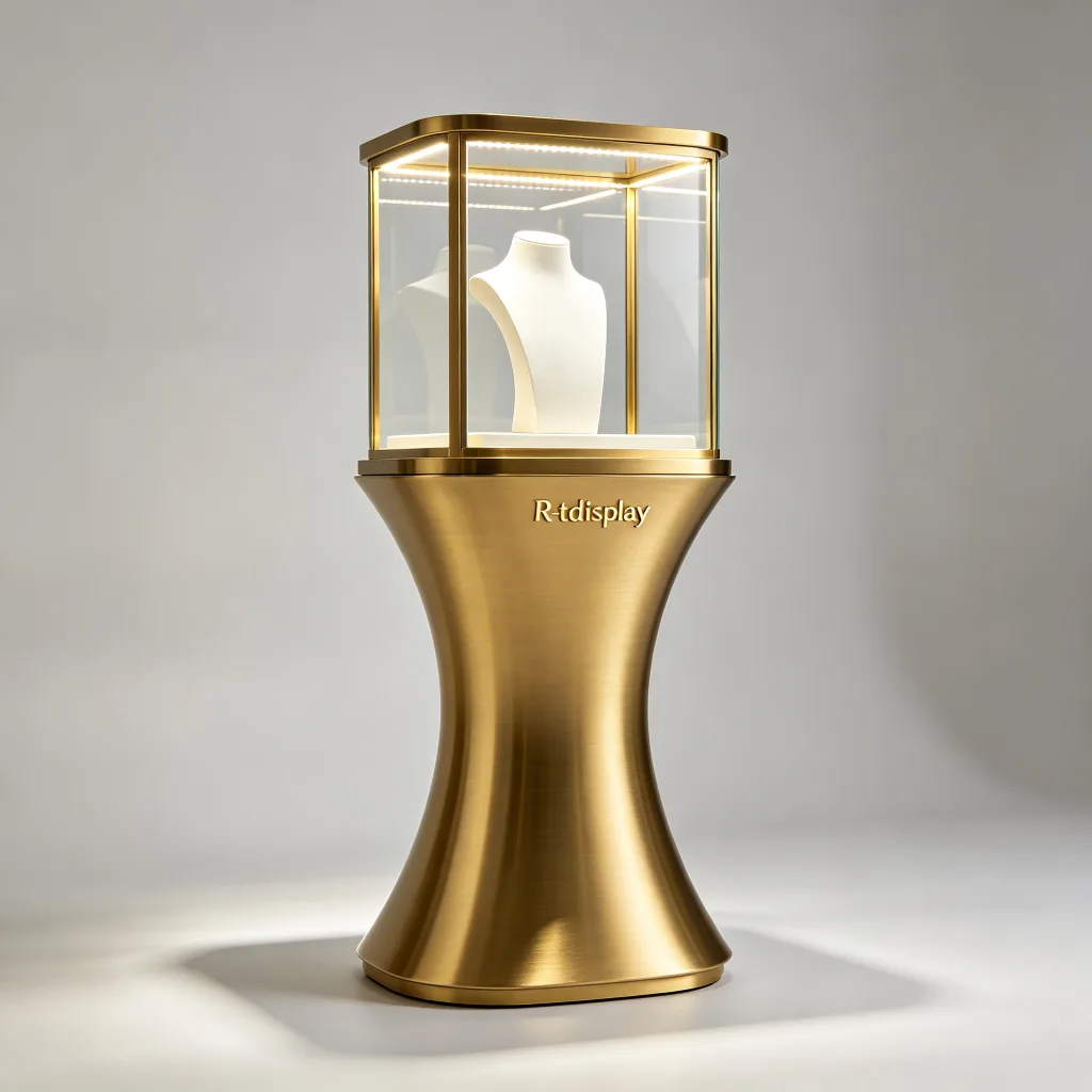 Unique Hourglass Jewelry Pedestal Showcase Gold Waisted Display Stand — view 2