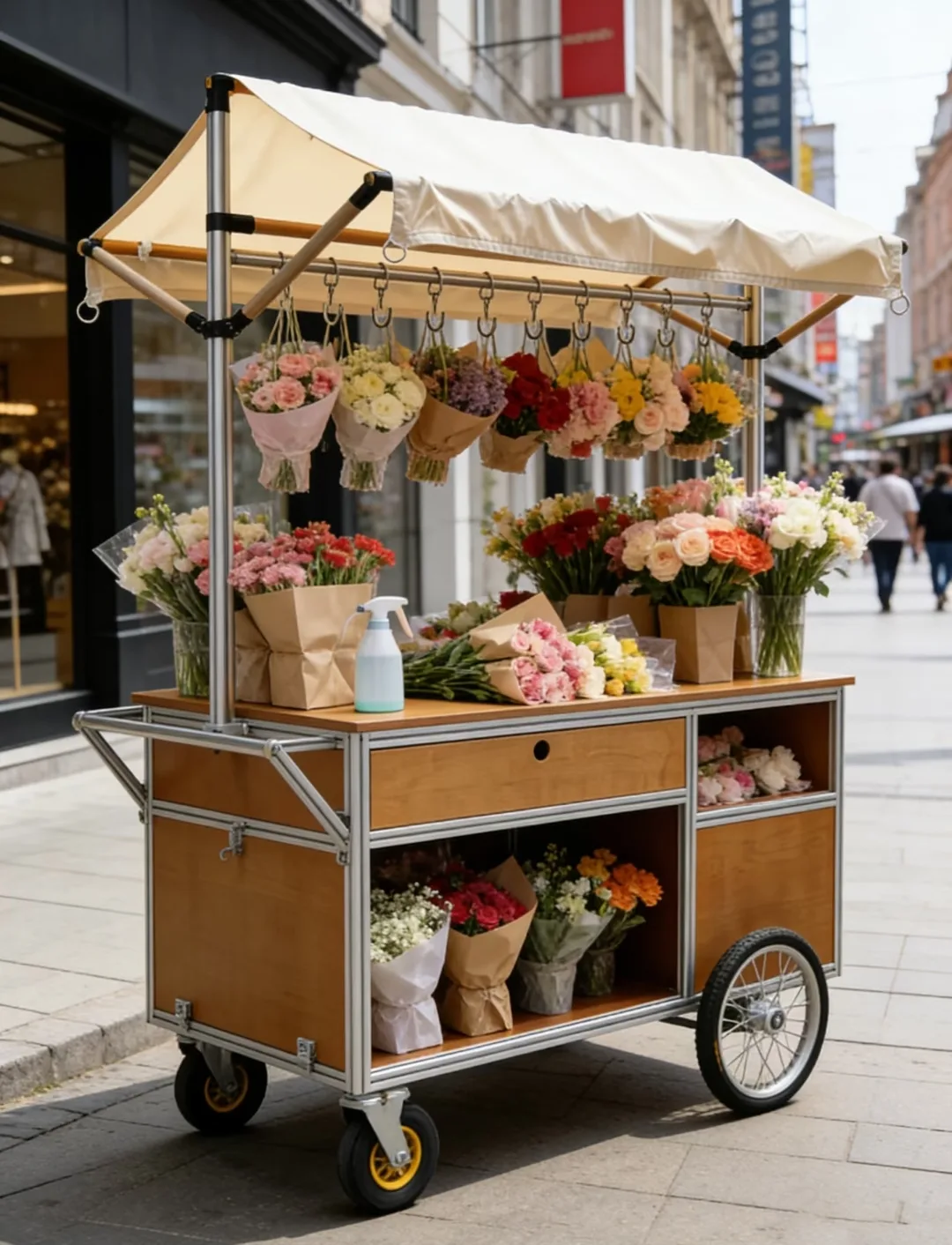 Versatile Outdoor Street Food Cart with Retractable Awning & Lockable Storage — view 4