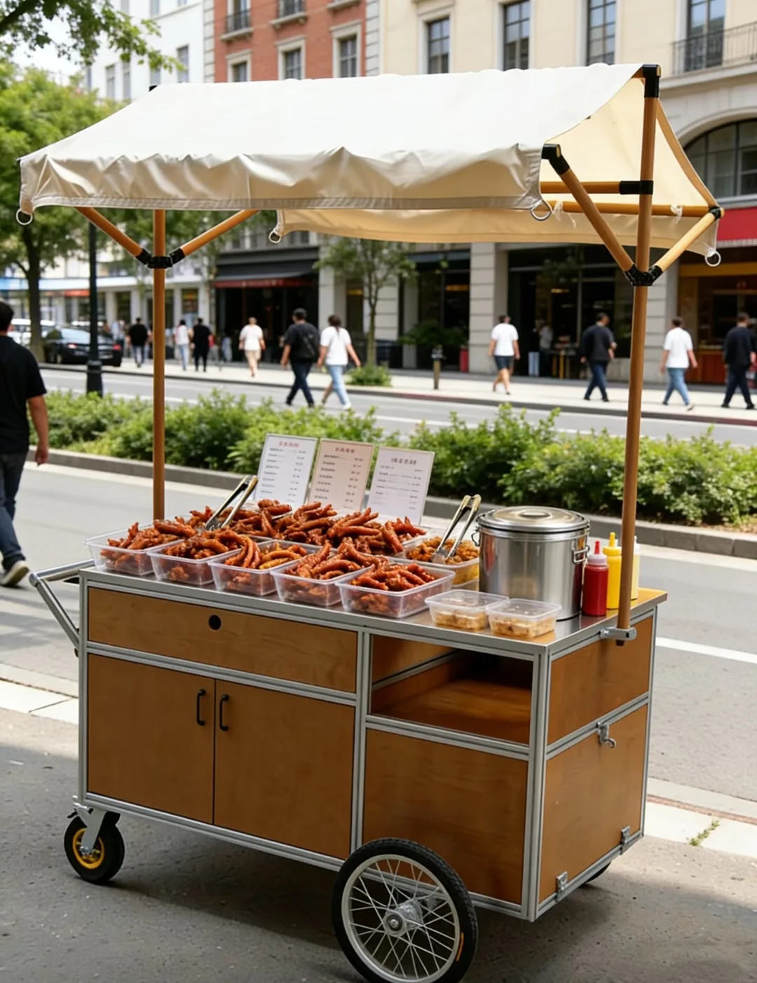 Versatile Outdoor Street Food Cart with Retractable Awning & Lockable Storage — view 3
