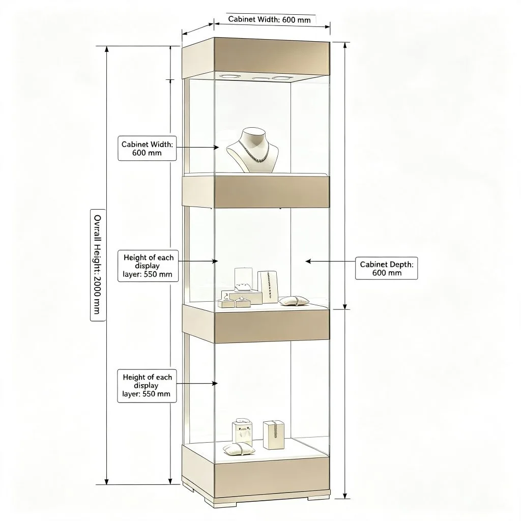 Vertical Square Glass Jewelry Display Showcase with Lights for Jewelry Shop — product detail 1