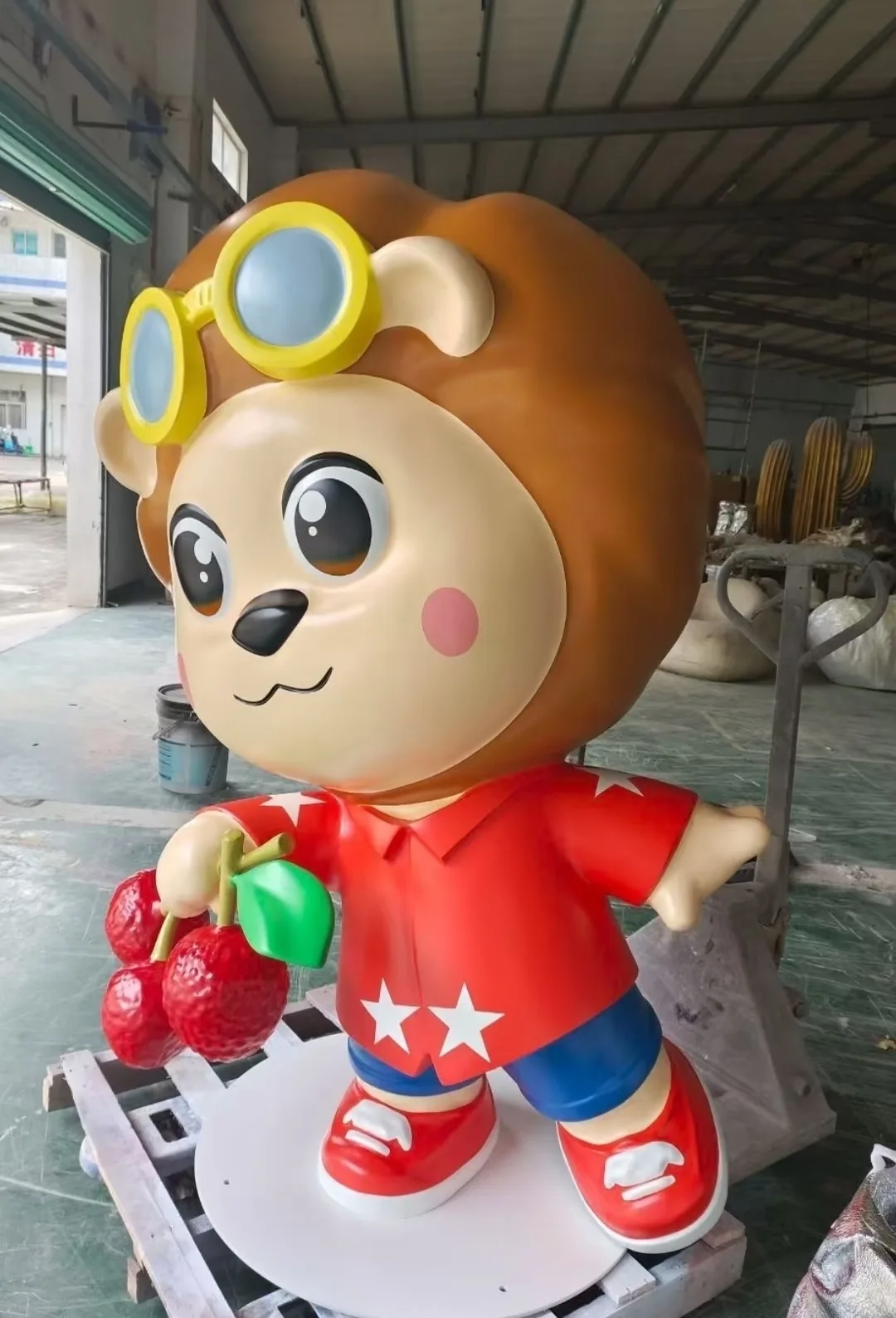 Vibrant Lychee Lion Mascot Fiberglass Sculpture for Outdoor Photo Spot & Marketing — view 3