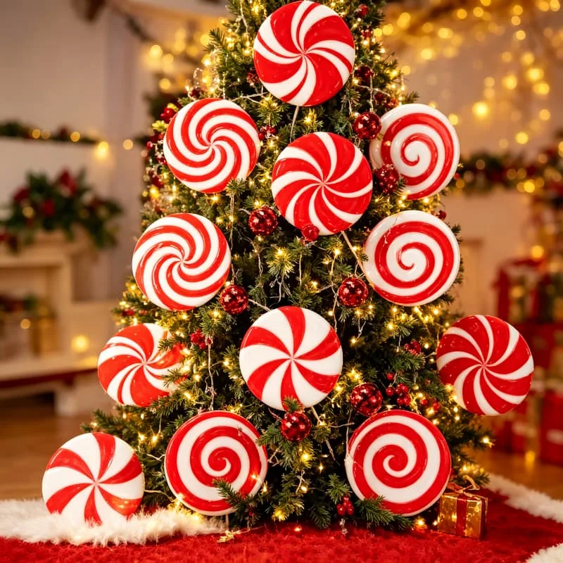 Vibrant Red White Peppermint Lollipop Props Ornaments for Xmas Tree — view 3
