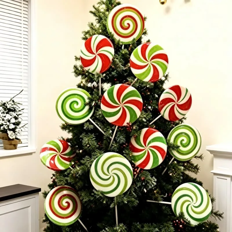 Vibrant Red White Peppermint Lollipop Props Ornaments for Xmas Tree — view 4