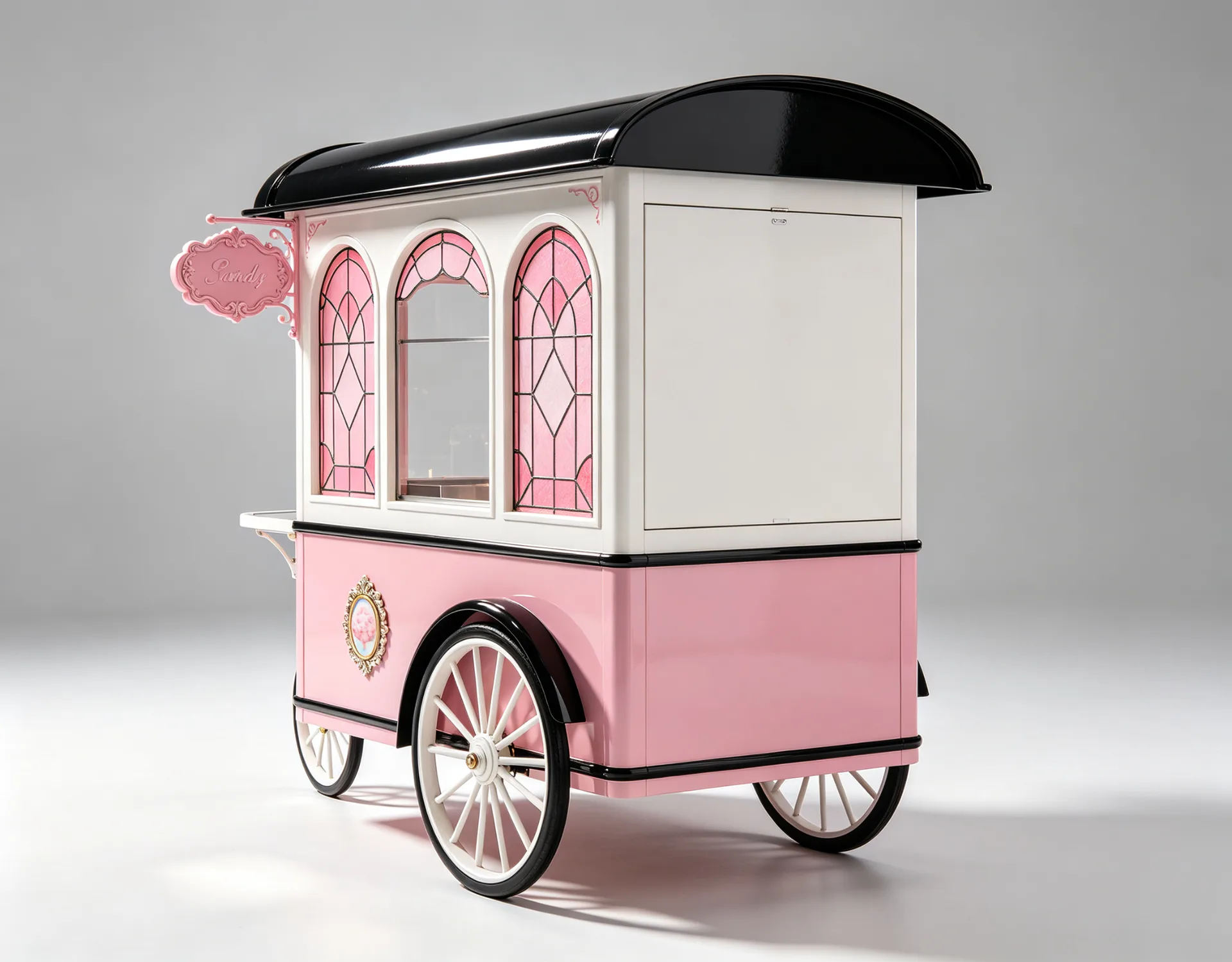 Vintage Candy Floss Cart – Mobile Cotton Candy Stand with Pink & White Retro Design for Events & Parties — view 3