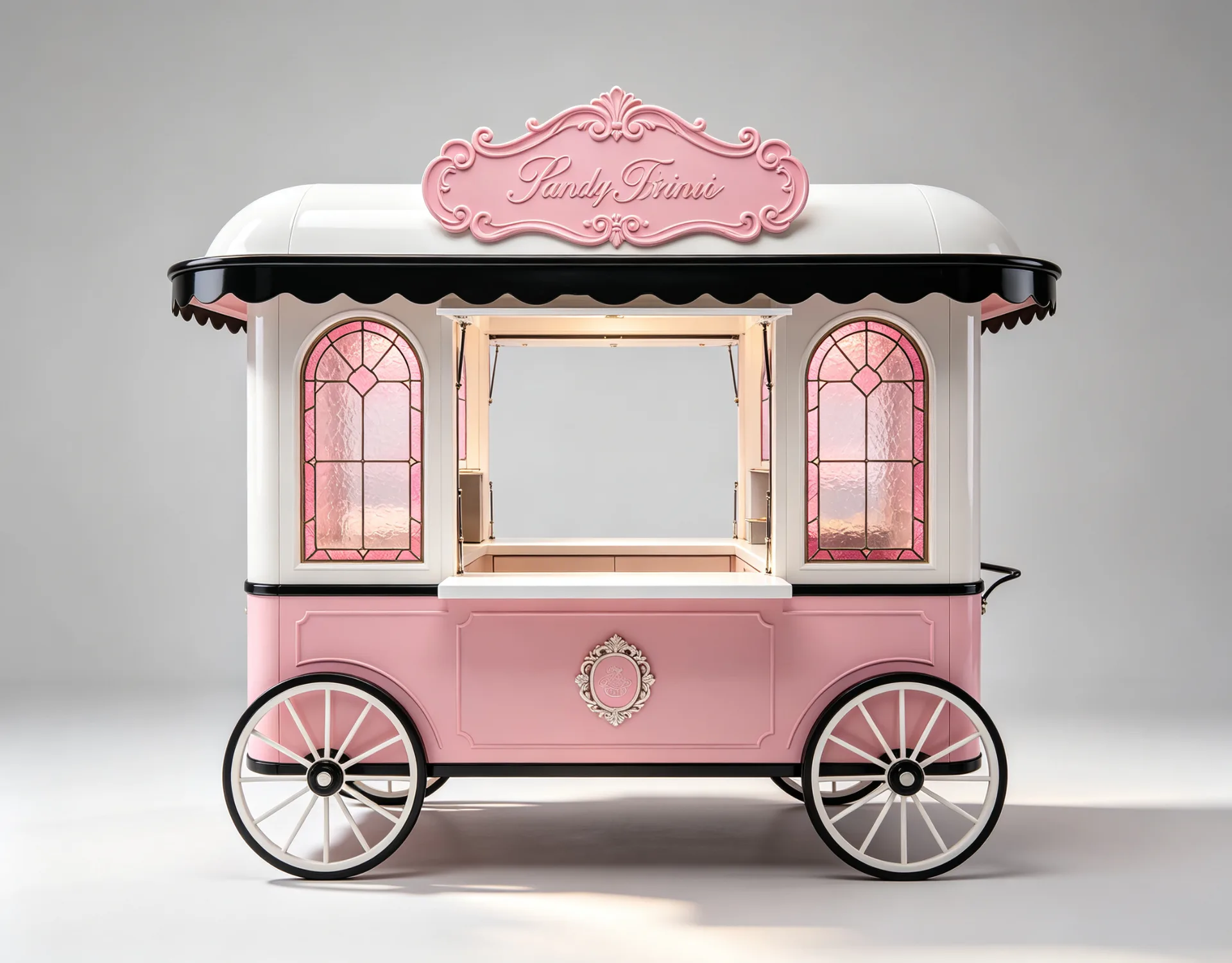 Vintage Candy Floss Cart – Mobile Cotton Candy Stand with Pink & White Retro Design for Events & Parties