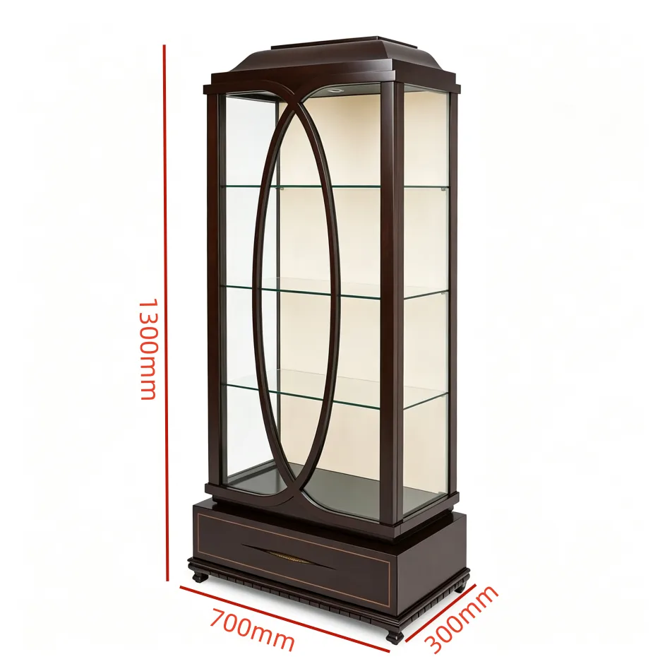 Vintage Dark Wood Tall Glass Display Cabinet for Antique Collectibles Boutique — product detail 1