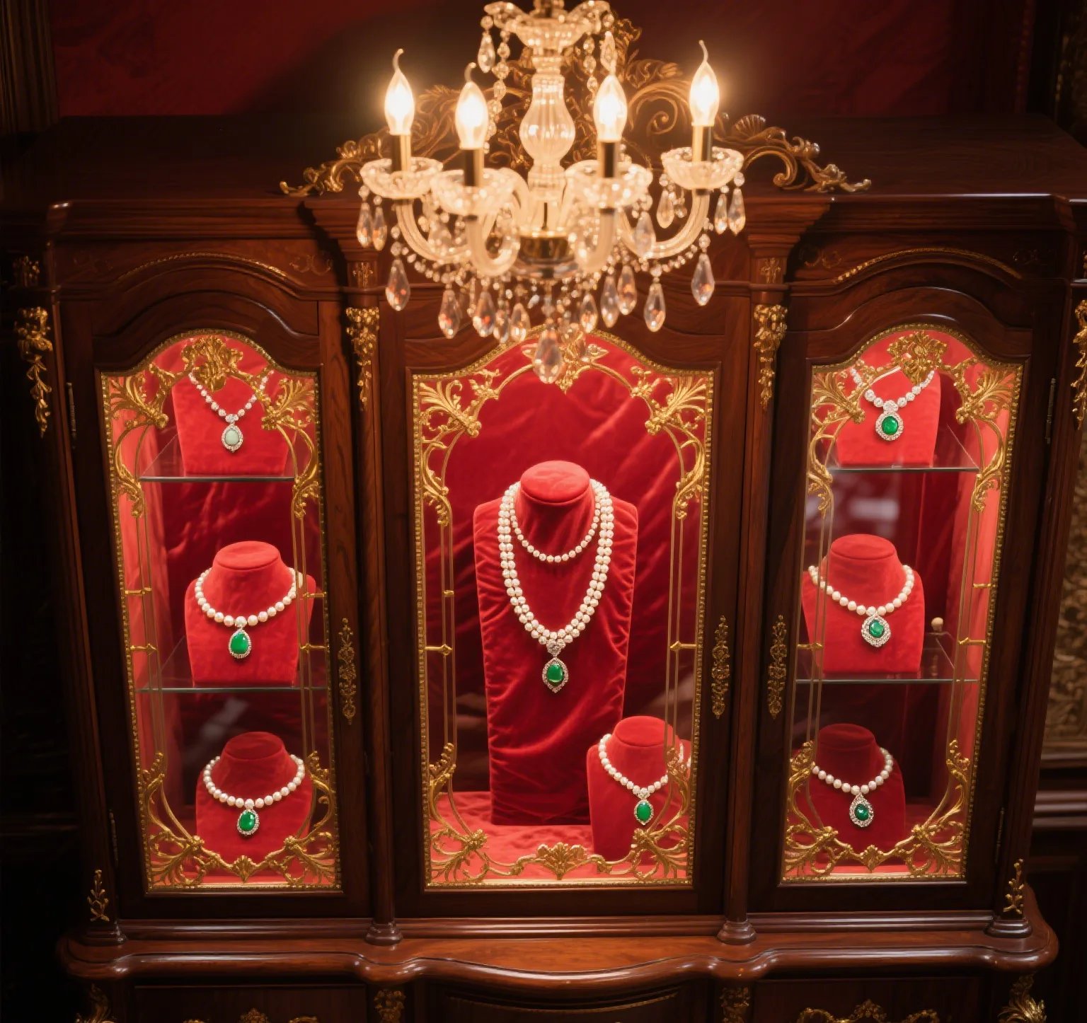 Vintage luxury jewelry display cabinet with exquisite patterns and velvet — view 3