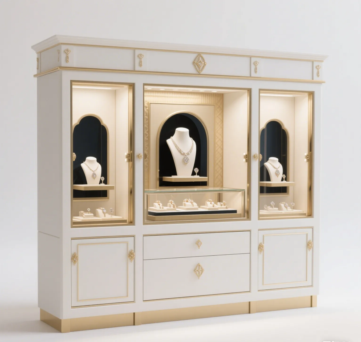 Vintage museum glass display cabinet design jewelry gallery display stand