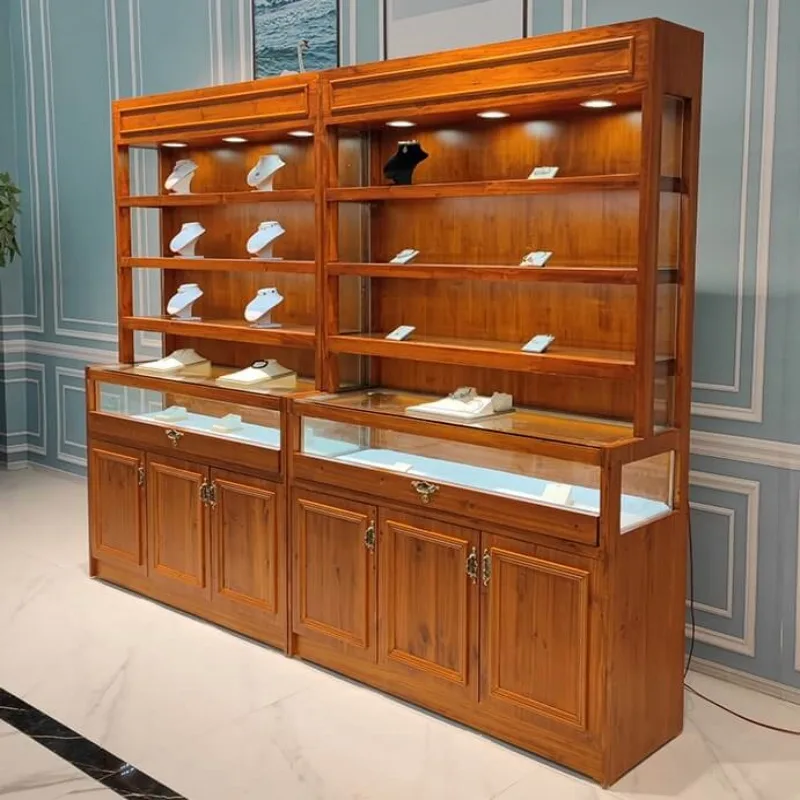 Vintage solid wood jewelry display cabinet Antique display showcase — view 4
