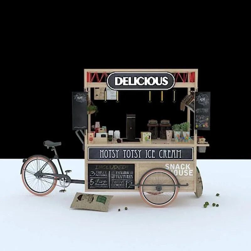 Vintage Wood Food Bike Mobile Coffee Kiosk For Outdoor Street — view 5
