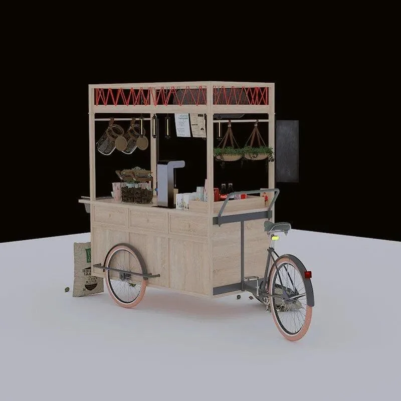 Vintage Wood Food Bike Mobile Coffee Kiosk For Outdoor Street — view 3