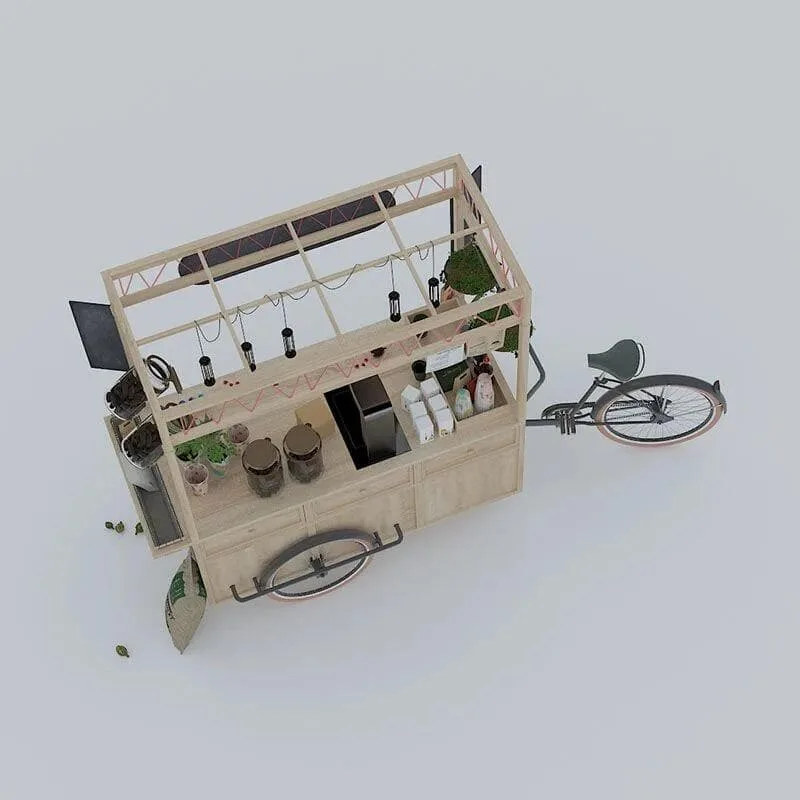 Vintage Wood Food Bike Mobile Coffee Kiosk For Outdoor Street — view 4