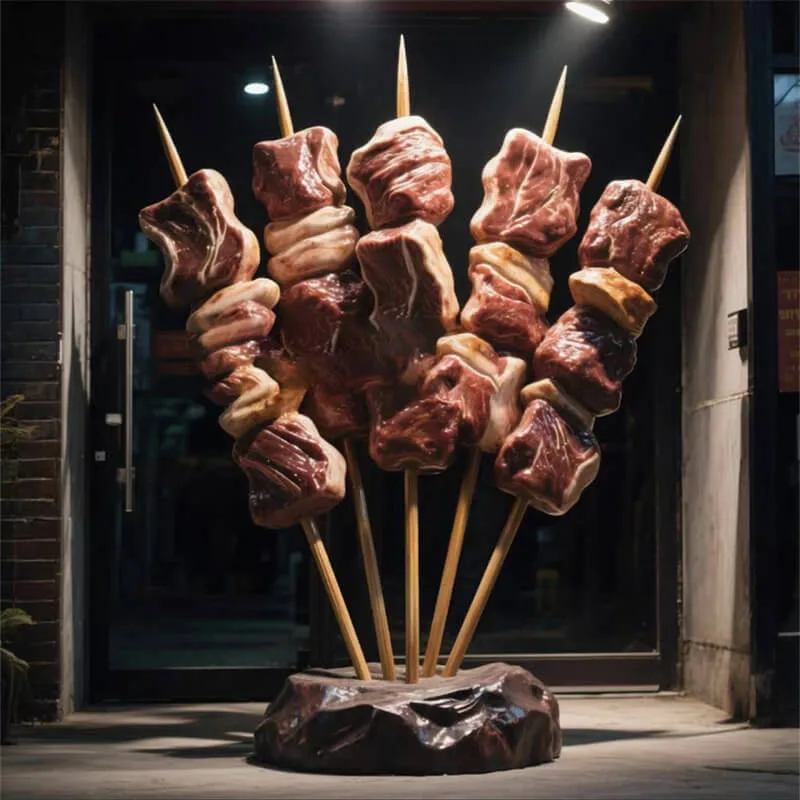 Viral BBQ Skewer Sculpture – FRP Giant Meat Kebab Ornament for BBQ Restaurant & Night Market Signage — view 3