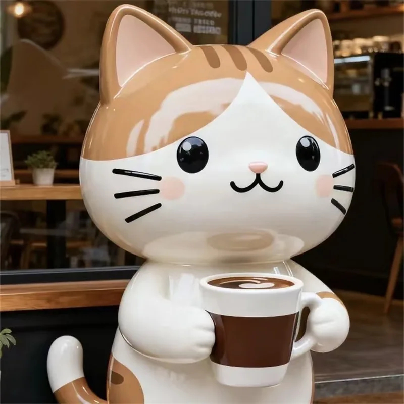 Viral Coffee Cat Fiberglass Sculpture | Custom Weatherproof Decor for Cafés — view 3