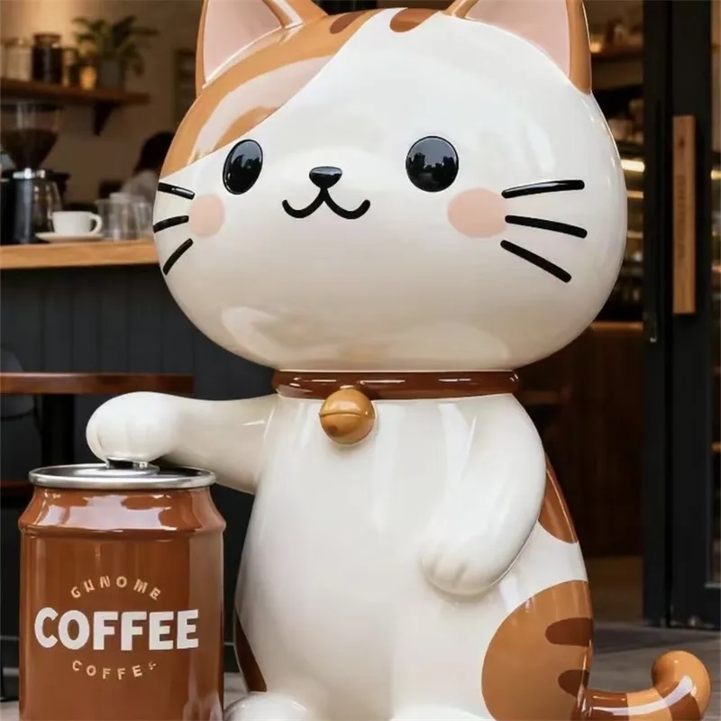 Viral Coffee Cat Fiberglass Sculpture | Custom Weatherproof Decor for Cafés — view 4