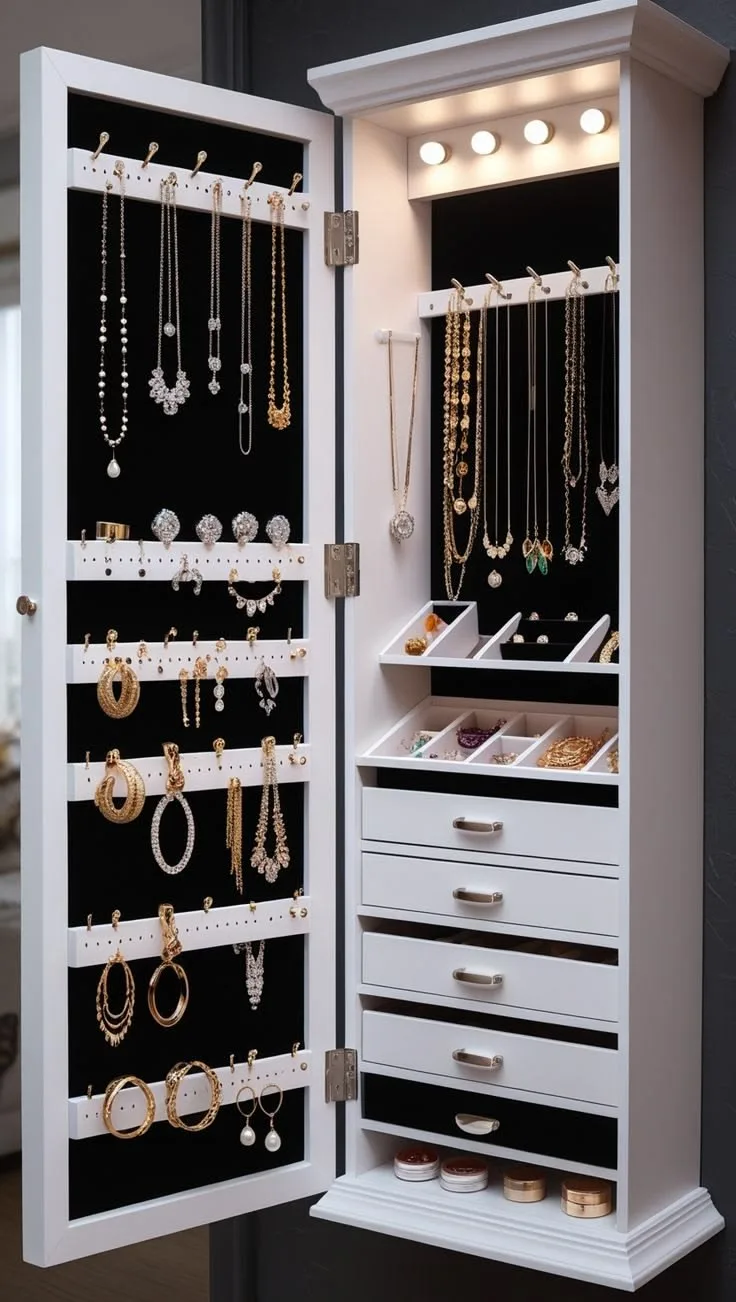 Wall-Mounted Hidden Jewelry Armoire Cabinet