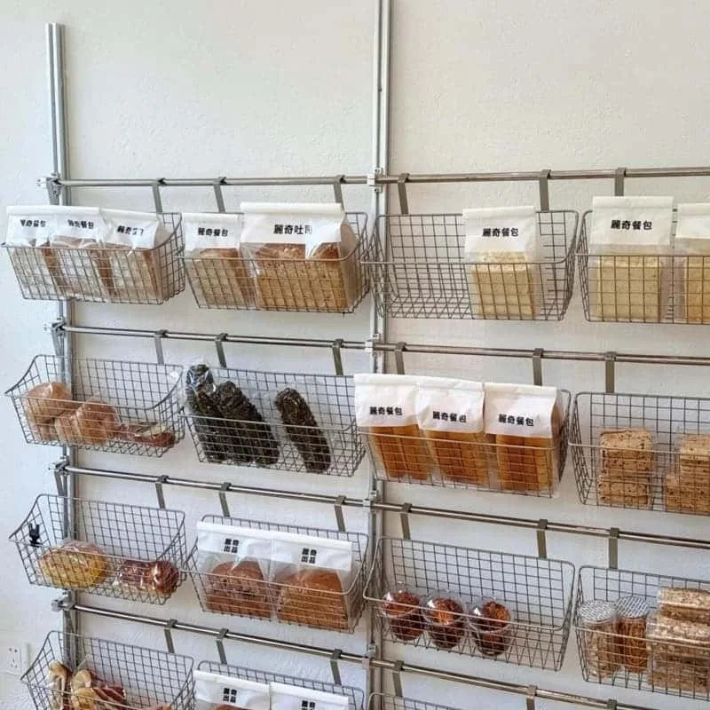 Wall Mounted Metal Wire Bakery Display Shelf for Bread and Pastry Storage — view 4
