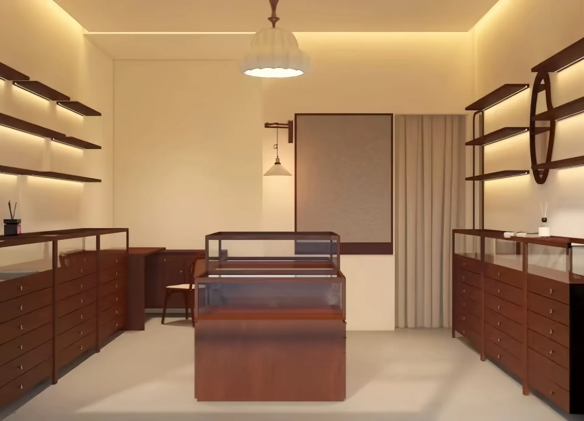 Walnut Finish Retail Showcase Counter | Large Capacity Pull-Out Drawer Unit — view 10