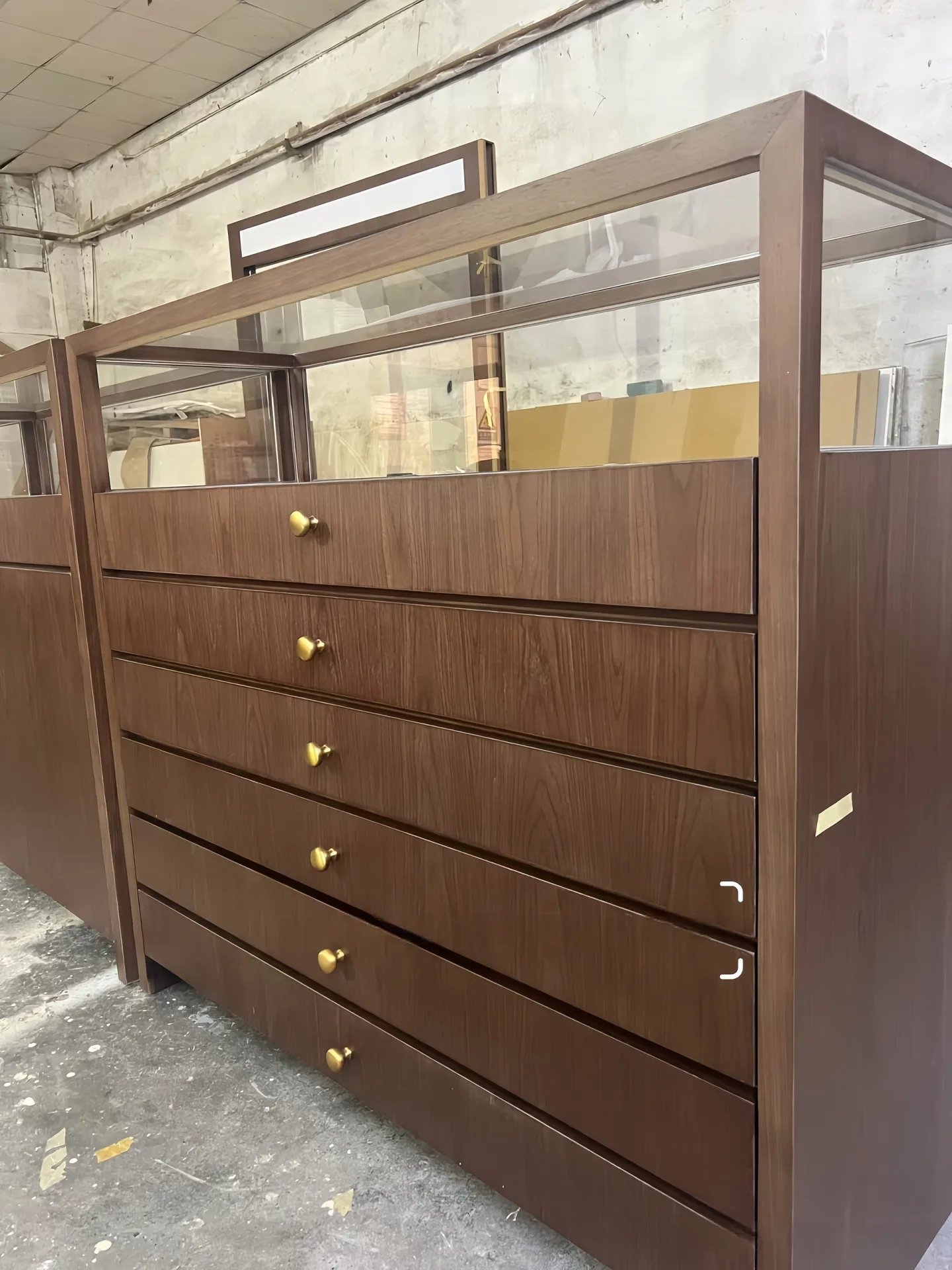 Walnut Finish Retail Showcase Counter | Large Capacity Pull-Out Drawer Unit — view 9