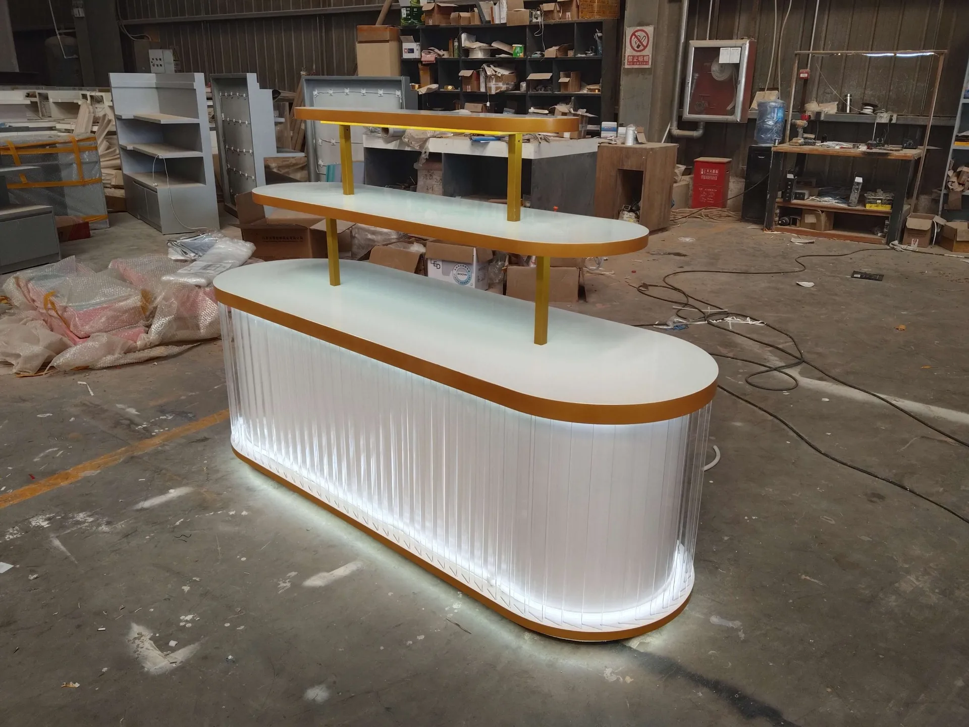 Warm Gold 3-Tier Illuminated Cosmetic Counter with Frosted White Finish — view 4
