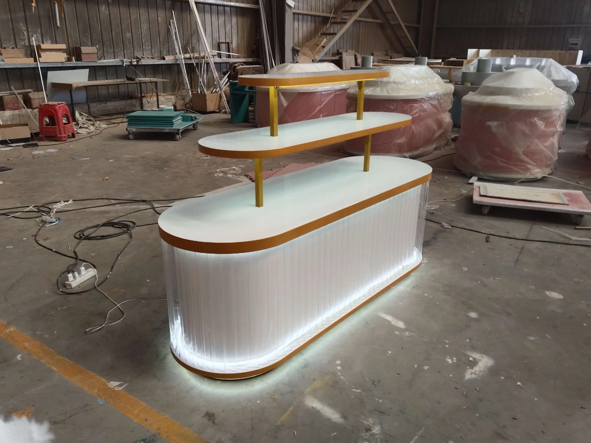 Warm Gold 3-Tier Illuminated Cosmetic Counter with Frosted White Finish — view 3