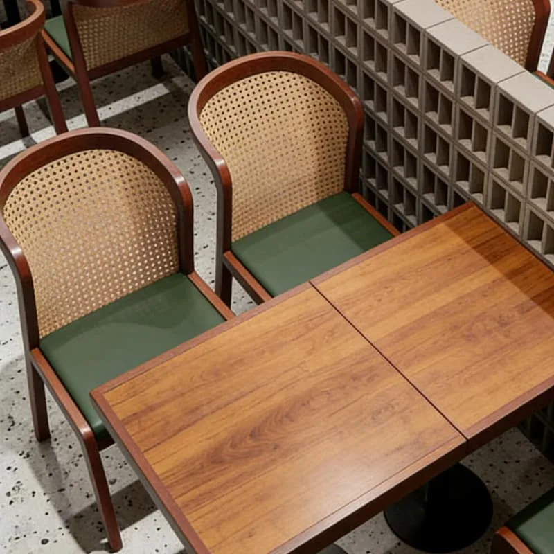 Warm rattan wooden dining set for commercial cafe bistro restaurant — view 3