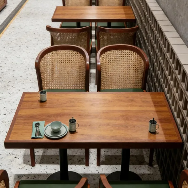 Warm rattan wooden dining set for commercial cafe bistro restaurant — view 4