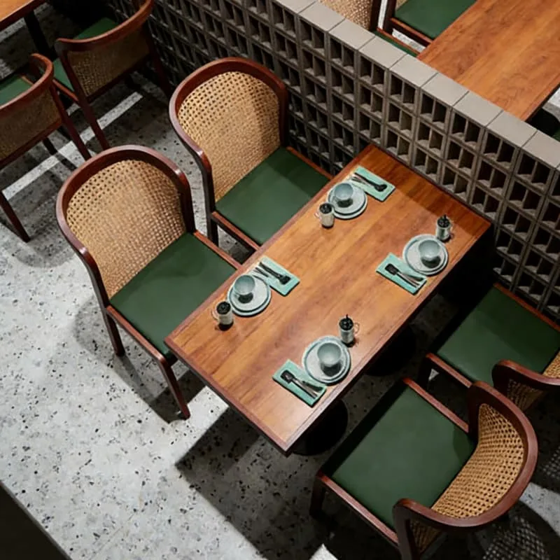 Warm rattan wooden dining set for commercial cafe bistro restaurant — view 5