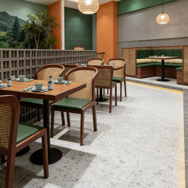Warm rattan wooden dining set for commercial cafe bistro restaurant — view 6
