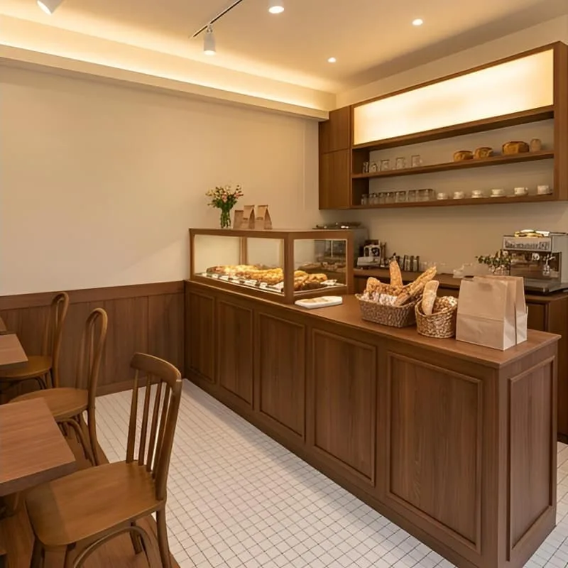 Warm Walnut Custom Commercial Bakery Display Counter for Modern Bakery Shop — view 4