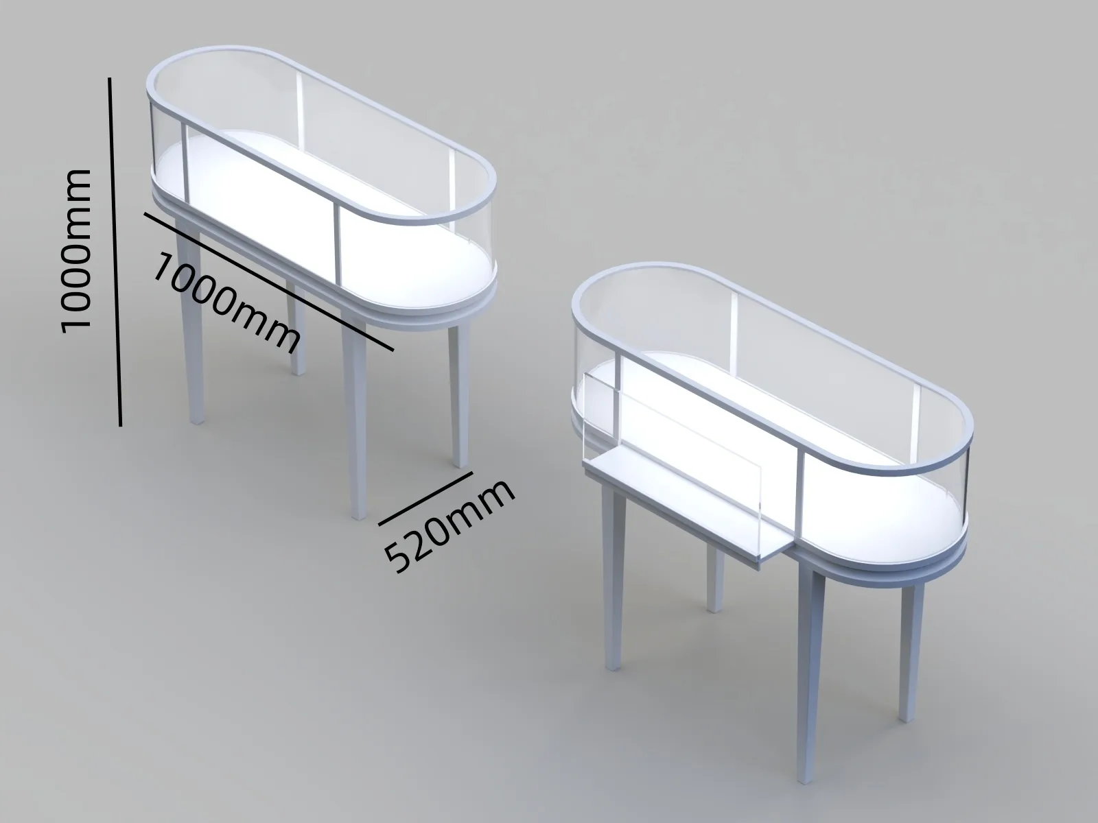 White Curved Glass Pedestal Jewelry Display Table for Luxury Retail Boutique > — product detail 1