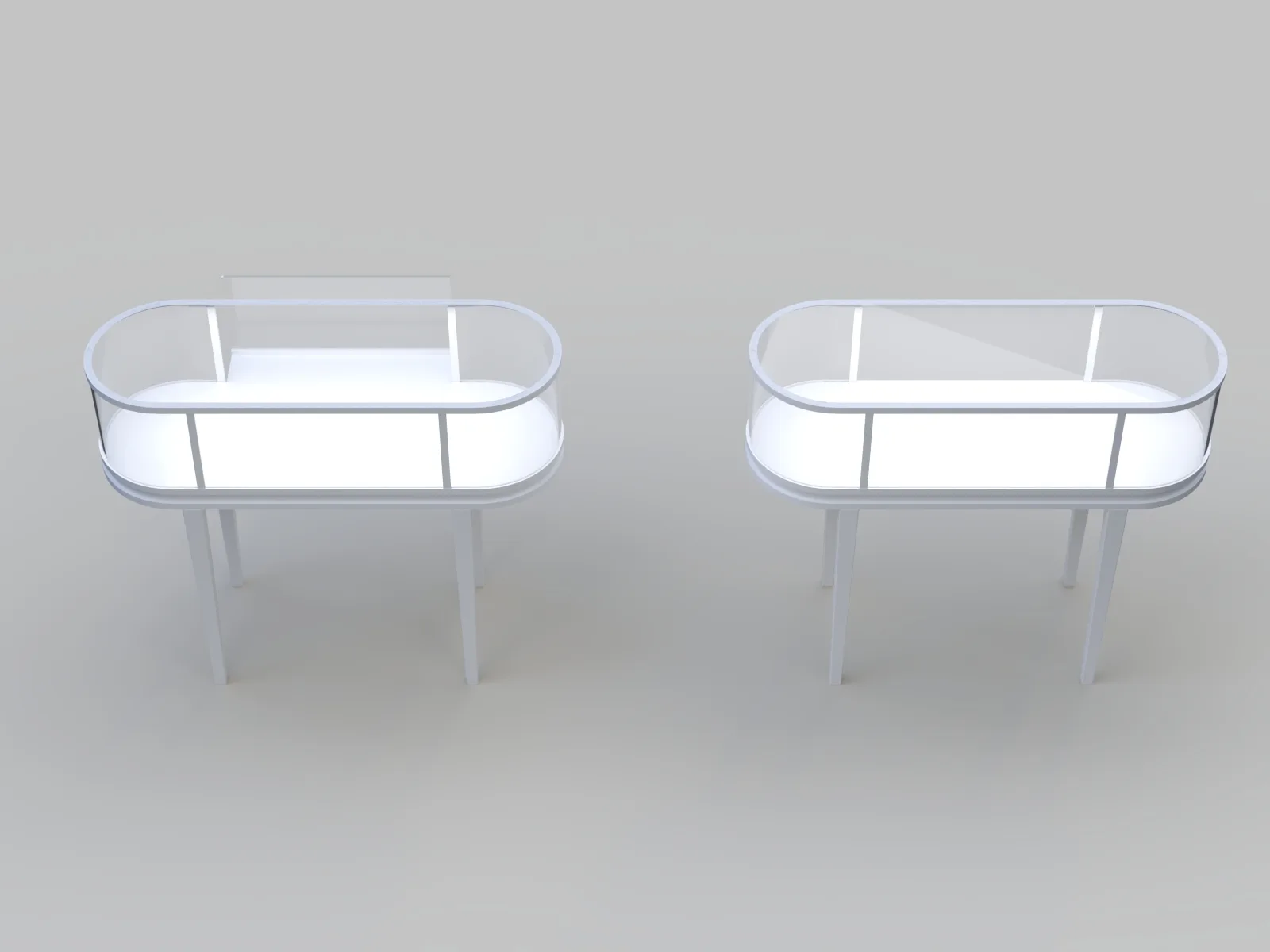White Curved Glass Pedestal Jewelry Display Table for Luxury Retail Boutique > — view 3