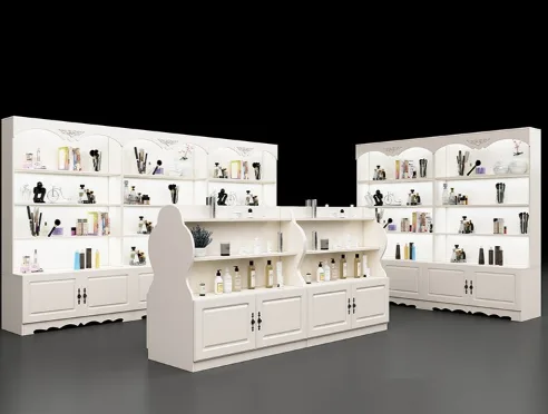White elegant cosmetic cabinet design & customized cosmetic retail shop stand — view 3