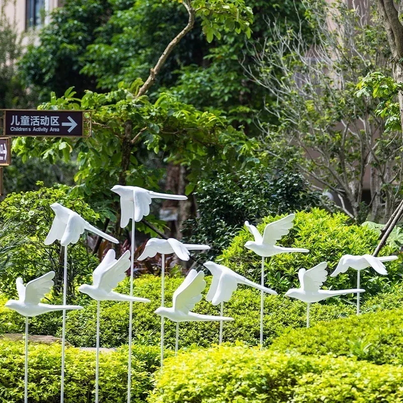 White Fiberglass Dove Sculpture For Community Garden & Square Peace Landscape Layout — view 3