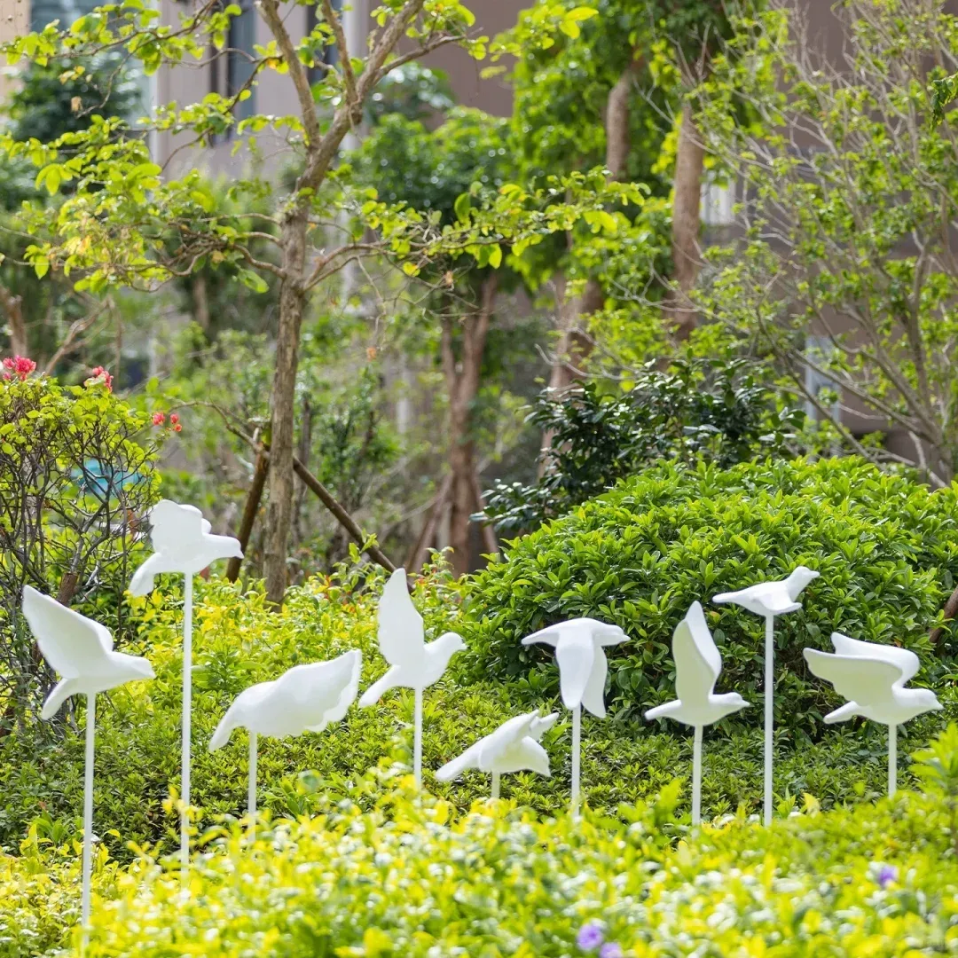 White Fiberglass Dove Sculpture For Community Garden & Square Peace Landscape Layout — view 5