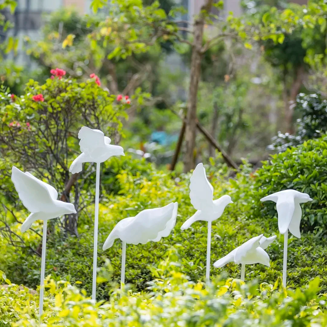 White Fiberglass Dove Sculpture For Community Garden & Square Peace Landscape Layout — view 4