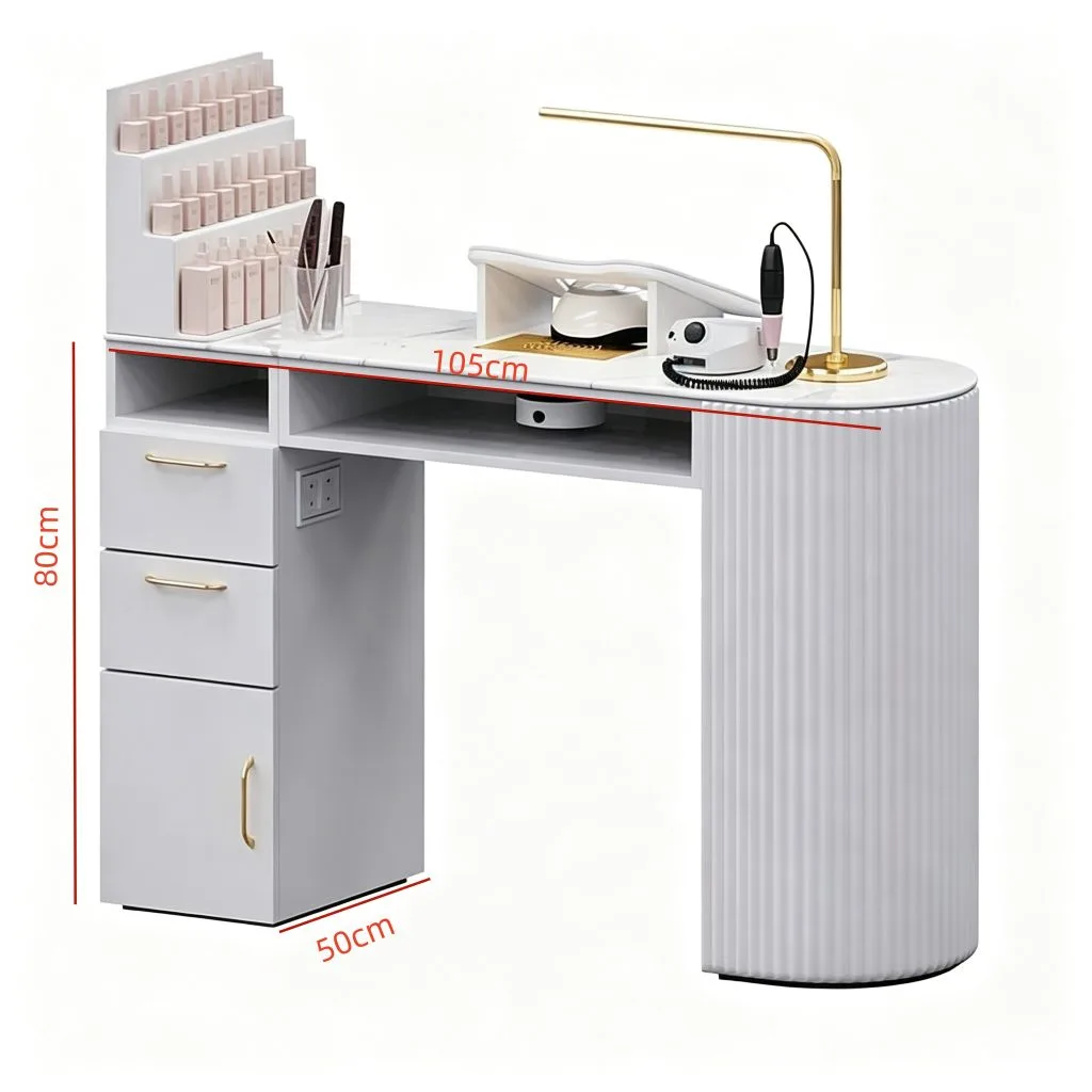 White Fluted Manicure Nail Table with Storage for Beauty Salon — product detail 1