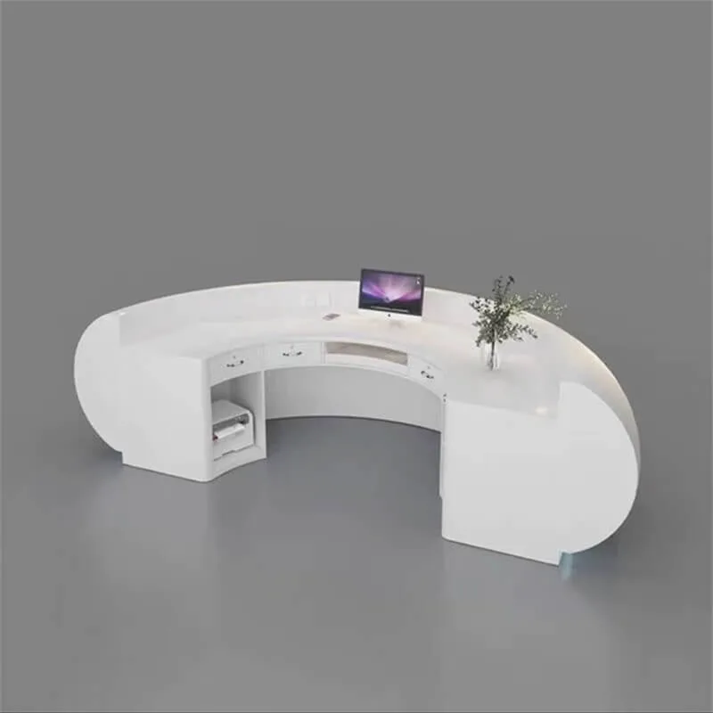 White LED Curved Fiberglass Reception Desk | Modern Luxury Front Desk for Hotels Offices and Medical Spas — view 3