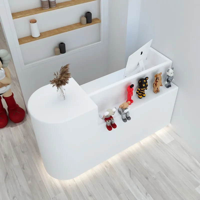 White office reception desk custom simple modern front counter for beauty salon — view 3