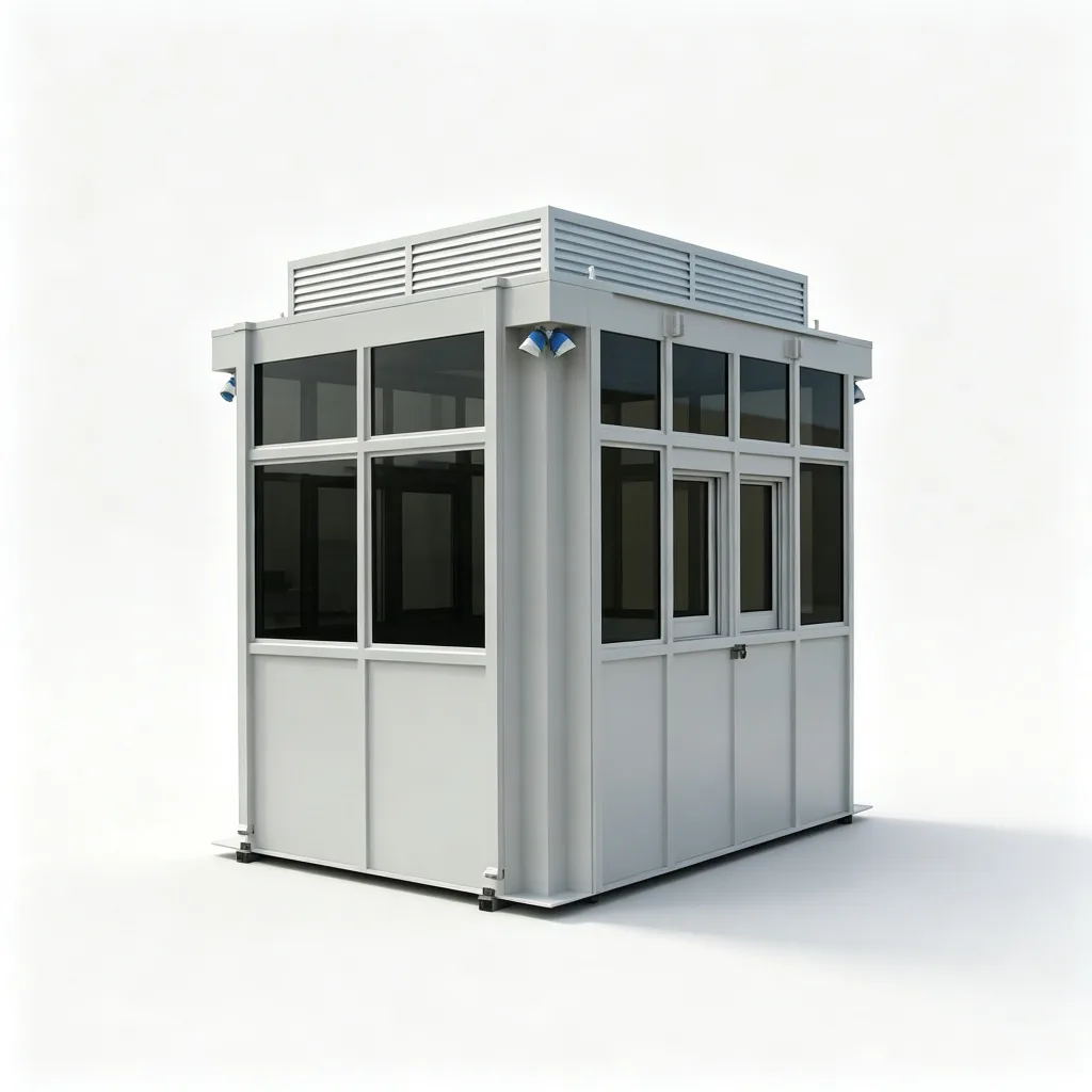White Prefab Security Office Booth Dark Tinted Glass with Ventilation Roof — view 3