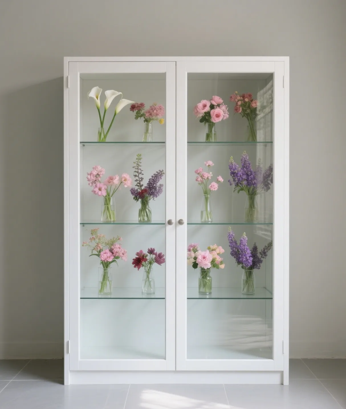 White simple glass flower display cabinet with led light in hot sale — view 3