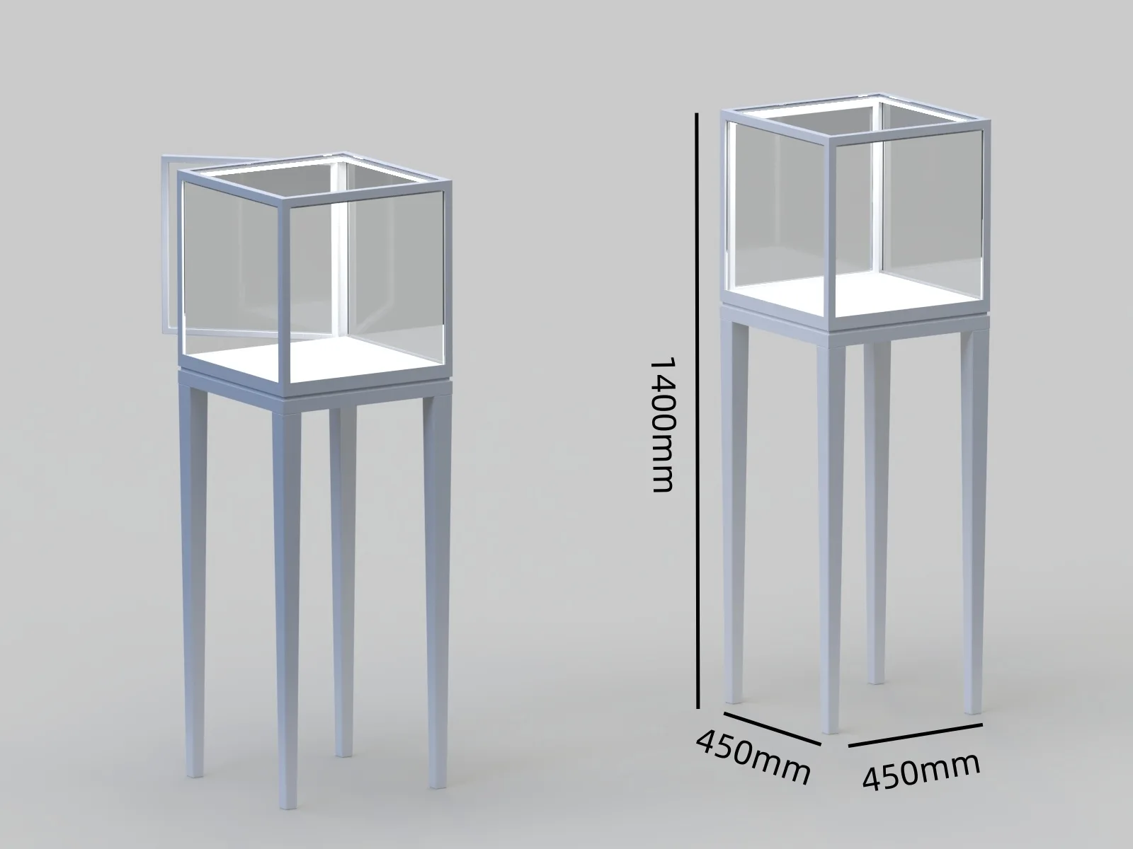 White Square Glass Pedestal Display Stand with LED Light for Jewelry Boutique Exhibition — product detail 1