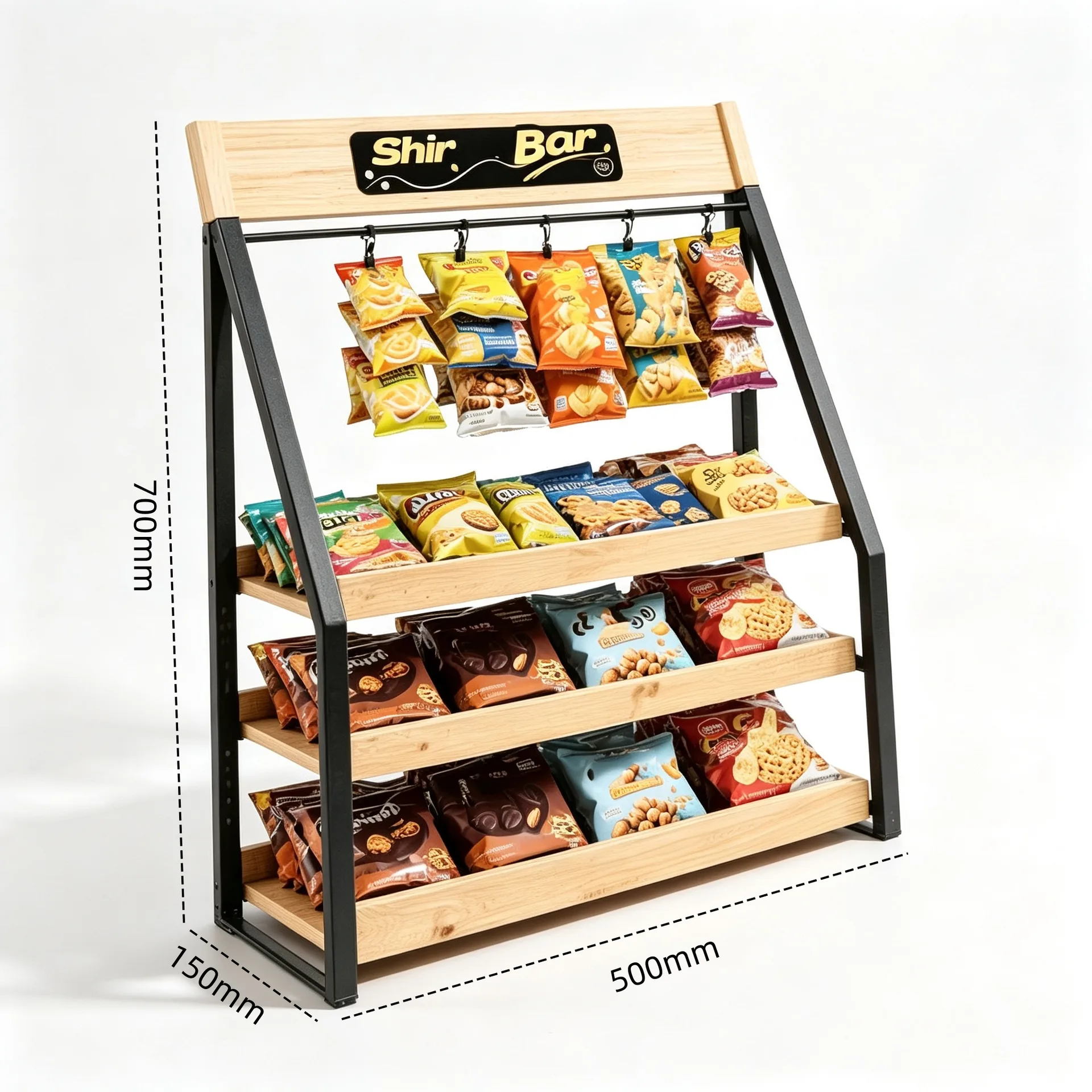 Wood Metal Hybrid A‑Frame Snack Display Rack for Grocery Retail — product detail 1