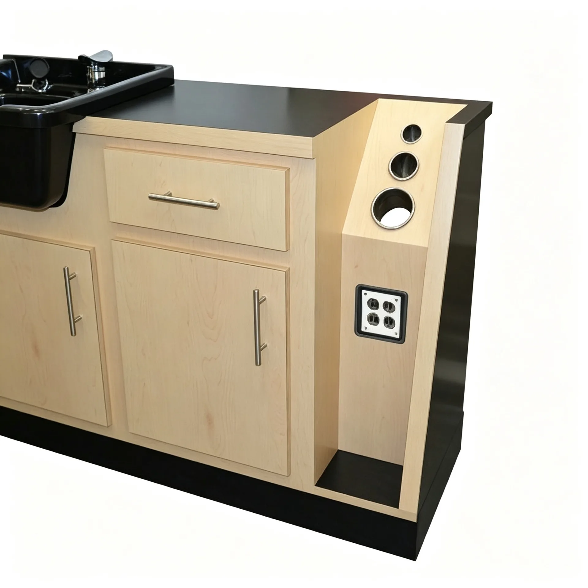 Wood Salon Shampoo Cabinet Wet Station with Sink and Storage for Hair Beauty Salon — view 3