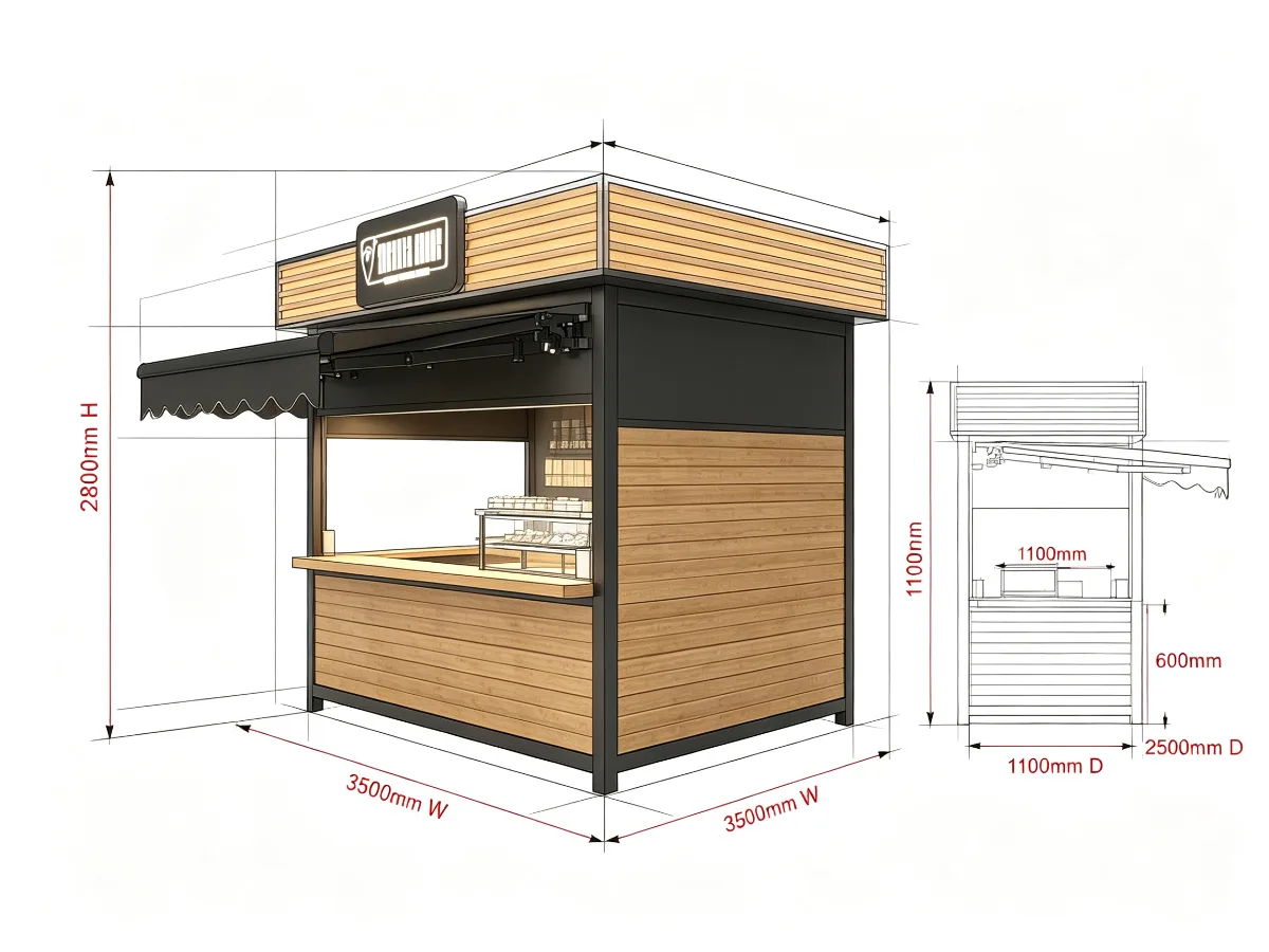 Wood & Steel Outdoor Cafe Stand | 3.5m Open-Air Coffee Kiosk | Custom Design — view 5