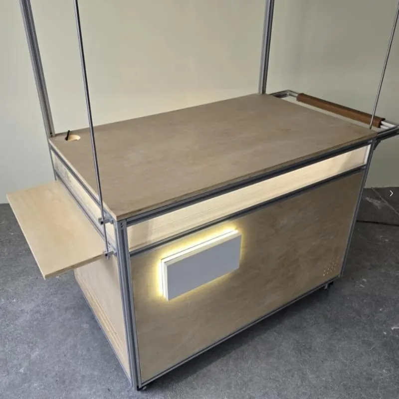 Wooden Aluminum Mobile Bakery Cart With Warm LED Light Detachable Canopy Stall — view 6