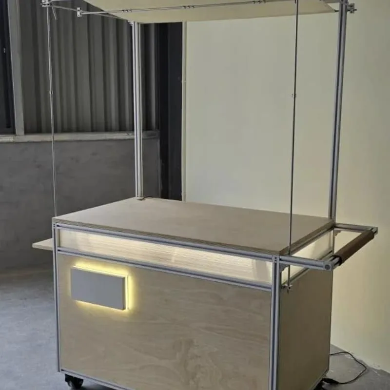 Wooden Aluminum Mobile Bakery Cart With Warm LED Light Detachable Canopy Stall — view 3